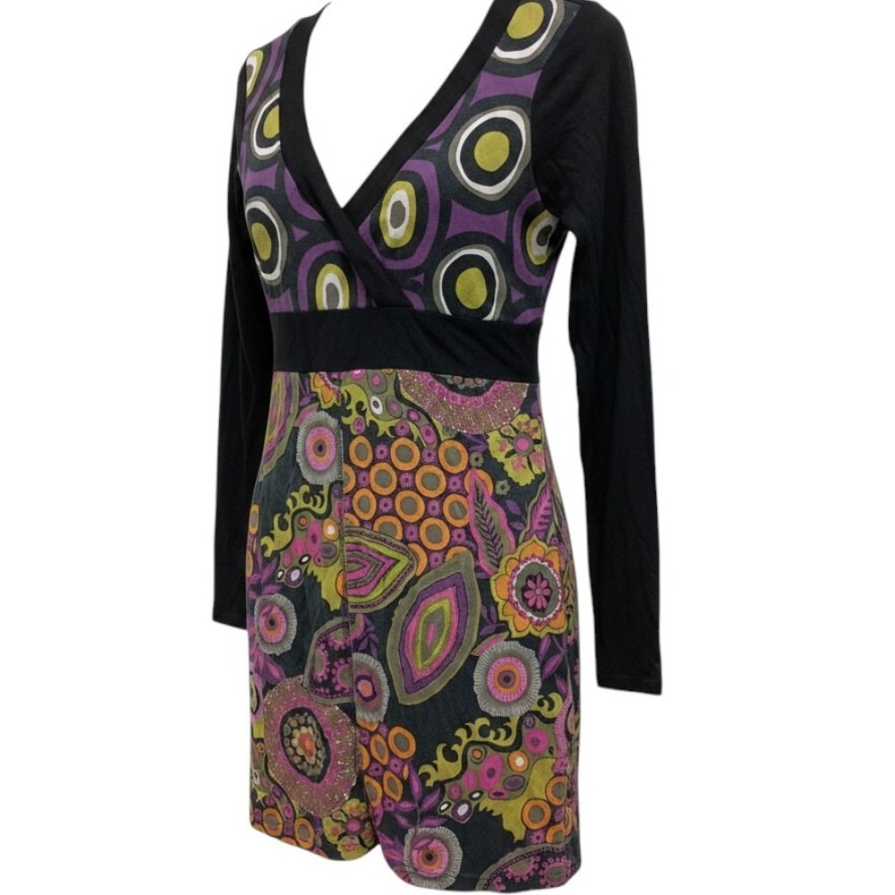 VTG Y2K M&S Mini Dress Womens Small Abstract Psychedelic Empire Waist